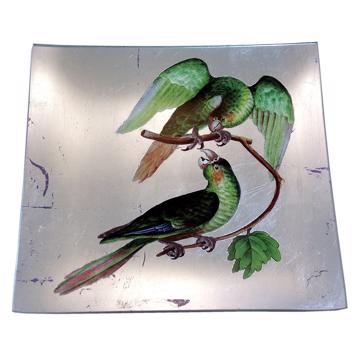 Assiette table Inséparable en découpage sous verre, argent