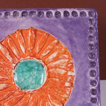 Carreau d'Azulejos Rond estampé main en faïence, orange vif [4]