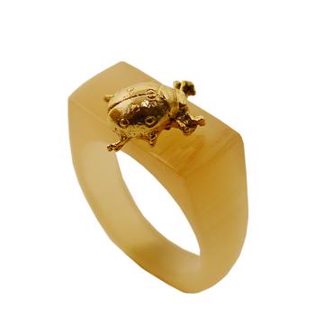 Bague Coccinelle en Corne, miel, taille 58 [3]
