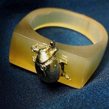 Bague Coccinelle en Corne, miel, taille 67 [2]