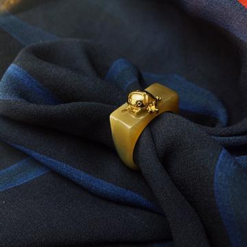 Bague Coccinelle en Corne, miel, taille 58 [5]
