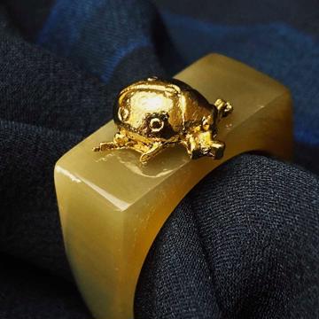 Bague Coccinelle en Corne, miel, taille 58 [6]