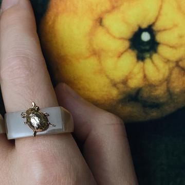 Bague Coccinelle en Corne, miel, taille 58 [7]