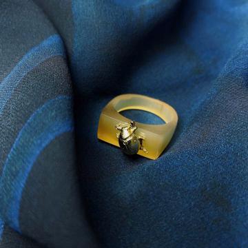 Bague Coccinelle en Corne, miel, taille 58 [2]
