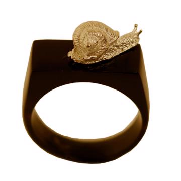 Bague Escargot en Corne, noir, taille 52