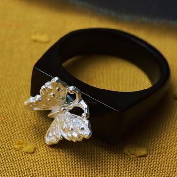 Bague Papillon en Corne, noir, taille 52 [4]