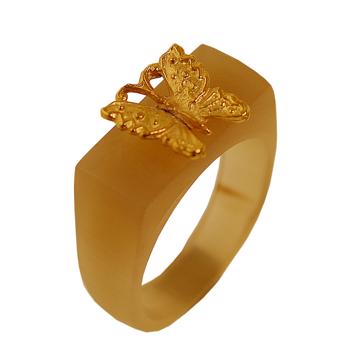 Bague Papillon en Corne, miel, taille 52