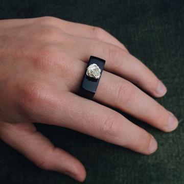 Bague Rose en Corne, noir, taille 58 [5]