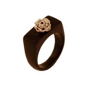 Bague Rose en Corne, noir, taille 58 [4]
