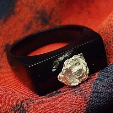 Bague Rose en Corne, noir, taille 58 [2]