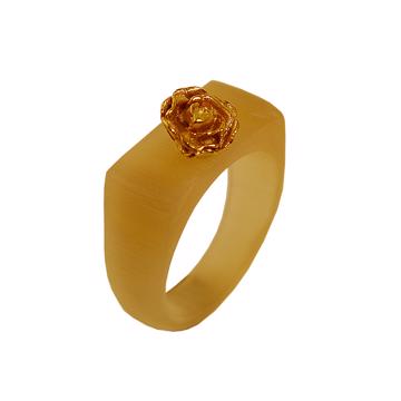 Bague Rose en Corne, miel, taille 52