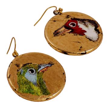 Boucles d'Oreilles Médaillon, modèle Oiseaux, multicolore, oreille percée [5]