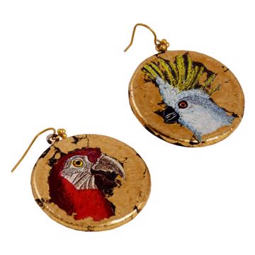 Medal Earrings, Parrot design, multicolor, pierced ear [3]