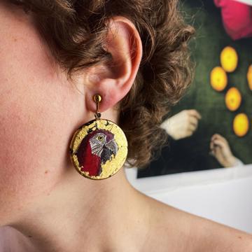Medal Earrings, Parrot design, multicolor, unpierced ear [3]