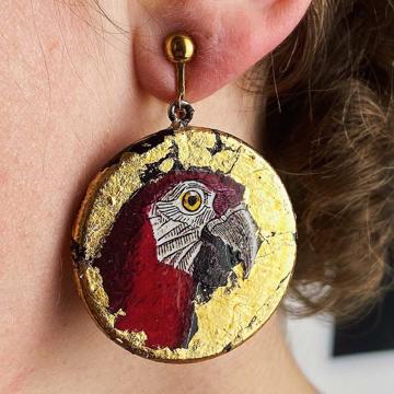 Medal Earrings, Parrot design, multicolor, unpierced ear [4]