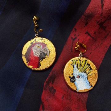 Medal Earrings, Parrot design, multicolor, unpierced ear [5]
