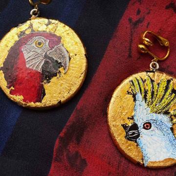 Medal Earrings, Parrot design, multicolor, unpierced ear [6]
