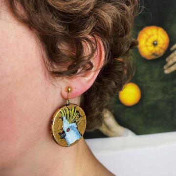 Medal Earrings, Parrot design, multicolor, unpierced ear [1]