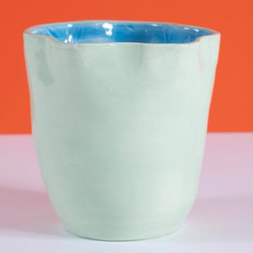 Large two tones Bowl in turned earthenware, mint green [4]