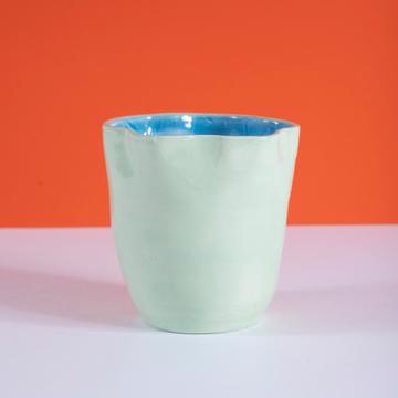 Large two tones Bowl in turned earthenware, mint green [1]