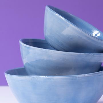 Bols ronds en faïence tournée, bleu france, set de 3 [3]