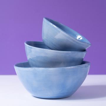 Bols ronds en faïence tournée, bleu france, set de 3 [1]