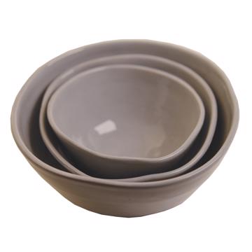 Bols ronds en faïence tournée, gris clair, set de 3 [3]