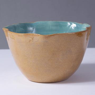 Large two tones Bowl in turned earthenware, brown, 24 x 10 cm [2]