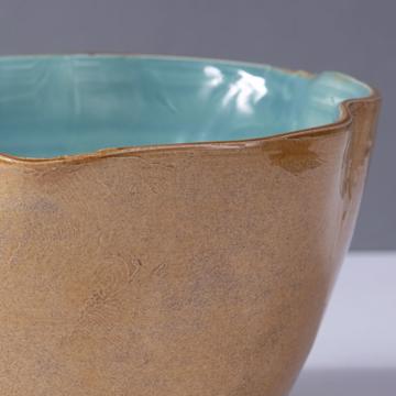 Large two tones Bowl in turned earthenware, brown, 24 x 10 cm [4]