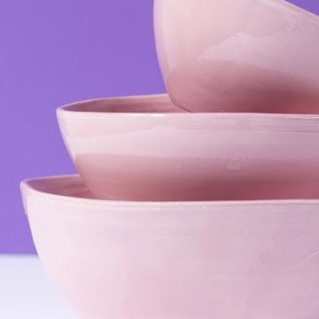 Bols ronds en faïence tournée, rose clair, set de 3 [2]