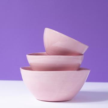 Bols ronds en faïence tournée, rose clair, set de 3 [1]