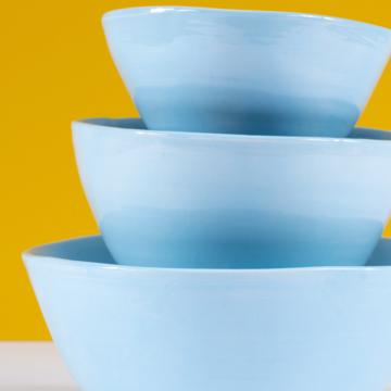 Bols ronds en faïence tournée, bleu clair, set de 3 [2]