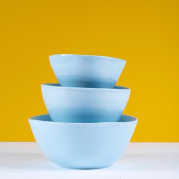 Bols ronds en faïence tournée, bleu clair, set de 3 [1]
