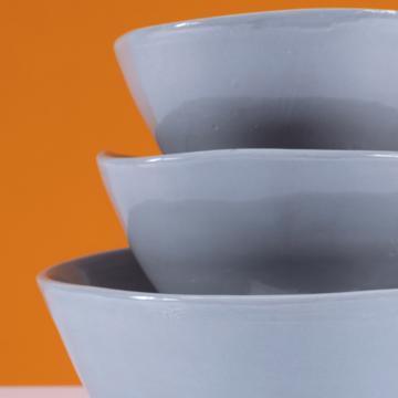 Bols ronds en faïence tournée, gris clair, set de 3 [2]