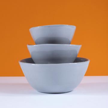 Bols ronds en faïence tournée, gris clair, set de 3 [1]