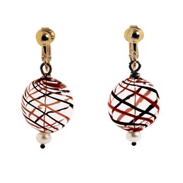 Boucles d'oreilles Murano rouge et noir en verre soufflé, multicolore, oreille non percée [3]