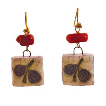 Boucles d'Oreilles Fruits en faïence, violet, oreille percée
