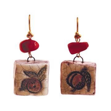 Boucles d'Oreilles Fruits en faïence, orange, oreille percée