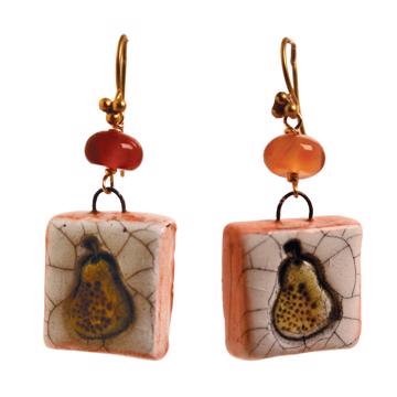Boucles d'Oreilles Fruits en faïence, jaune orange, oreille percée