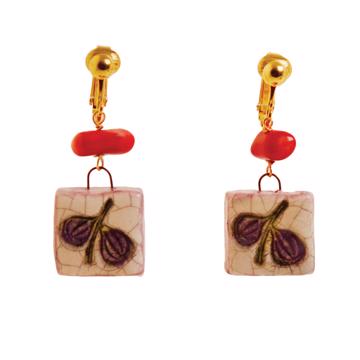 Boucles d'Oreilles Fruits en faïence, violet, oreille non percée [3]