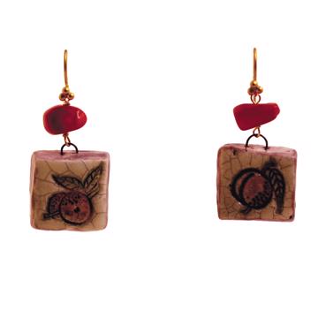 Boucles d'Oreilles Fruits en faïence, orange, oreille percée [4]