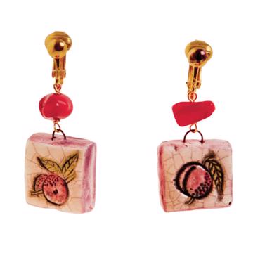 Boucles d'Oreilles Fruits en faïence, orange, oreille non percée [3]