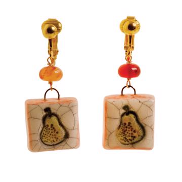 Fruit Earrings in earthenware, yellow orange, unpierced ear [3]