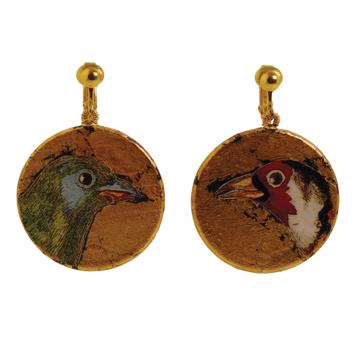 Boucles d'Oreilles Médaillon, modèle Oiseaux, multicolore, oreille non percée [4]