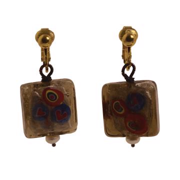 Boucles d'oreilles Murano Carré en verre filé, noir, oreille non percée [3]