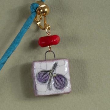Boucles d'Oreilles Fruits en faïence, violet, oreille non percée [4]