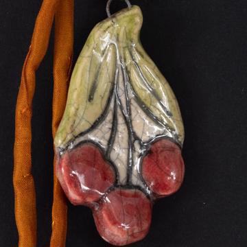 Cherry earrings in earthenware and cinabare, dark red, pierced ear [5]