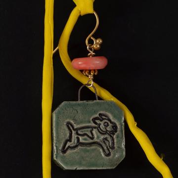 Boucles d'Oreilles Chat et Chien en faïence, vert mer, oreille percée [2]