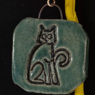 Boucles d'Oreilles Chat et Chien en faïence, vert mer, oreille percée [4]