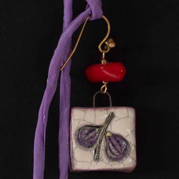 Boucles d'Oreilles Fruits en faïence, violet, oreille percée [2]